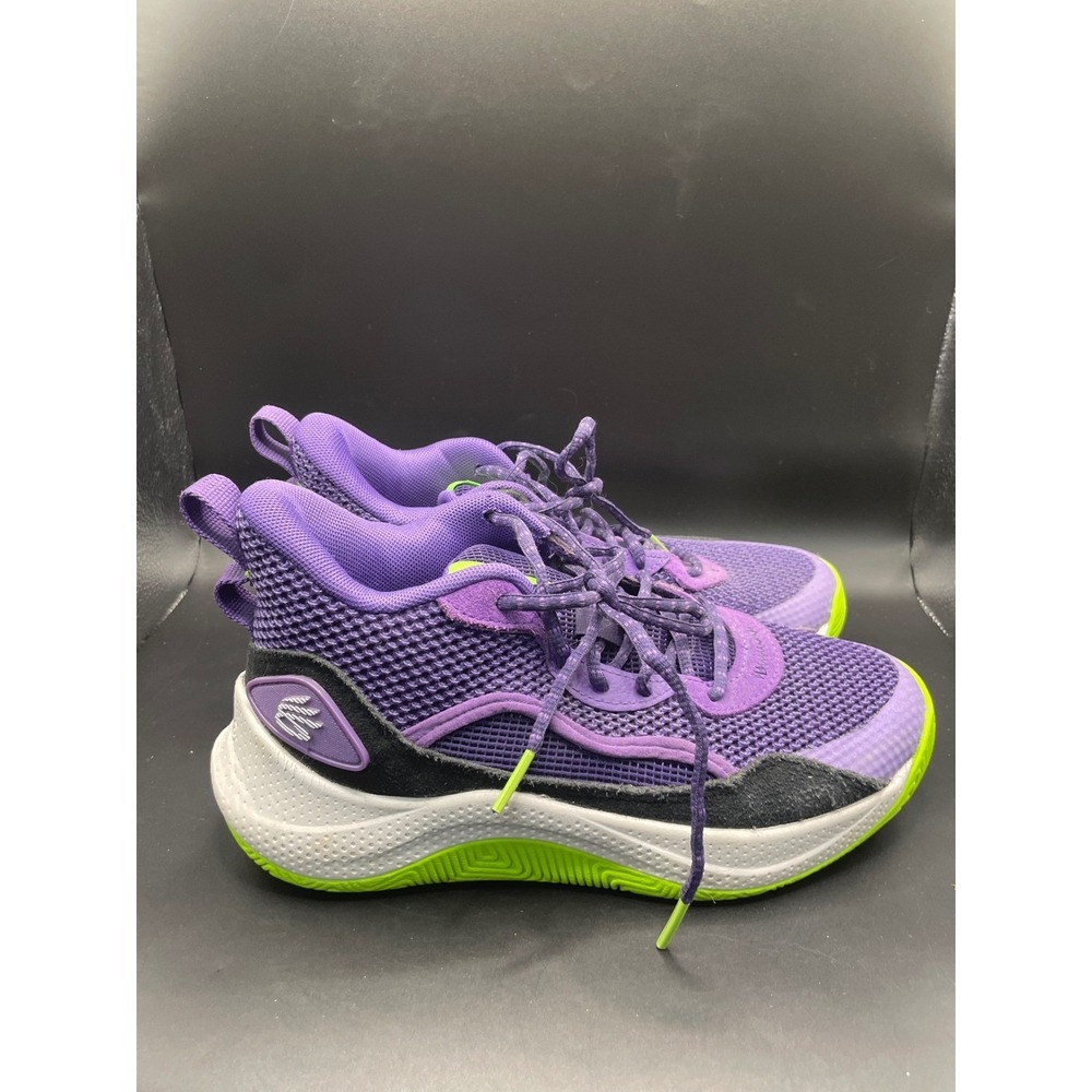 Under Armour Curry 3Z6 Purple Lime Green Basketball Shoes 3028401-501 Boys 5Y